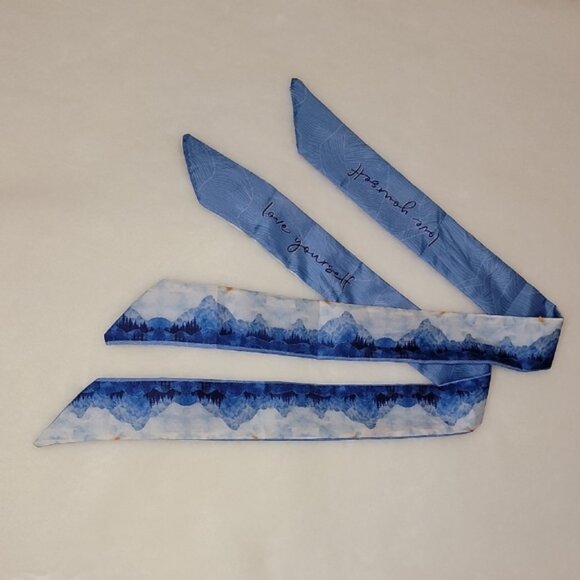 Twilly Scarf Blue Tones Set of Two Bag Accessory Mountain Design Love Yourself - Picture 12 of 12